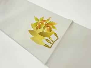 塩瀬手描き花に蕾模様名古屋帯(松葉仕立て)